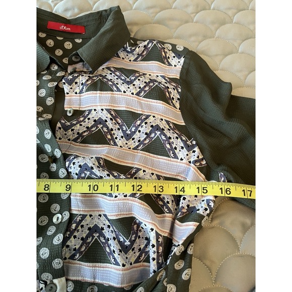 S.Oliver Blue Green And White Belted Women's  Shirt Dress, Size 4 Midi Boho - Picture 5 of 9